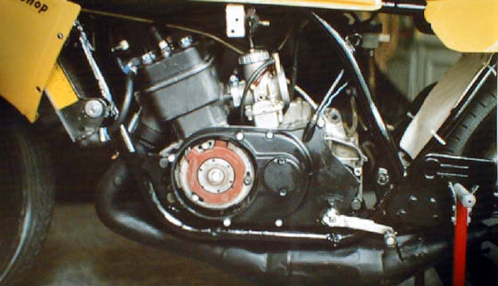 TZ 350 engine in RD 400 frame, 2x 38 carburettors with power jets